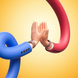 funny-cartoon-characters-spiral-hand-clap-their-yellow-background-3d-illustration-rendering